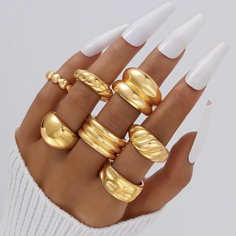 17mile Chunky Gold Stackable Rings for Women Non Tarnish, 18K Gold-Plated Statement Open Stacking Rings, Knuckle Band Ring Set - Image 3